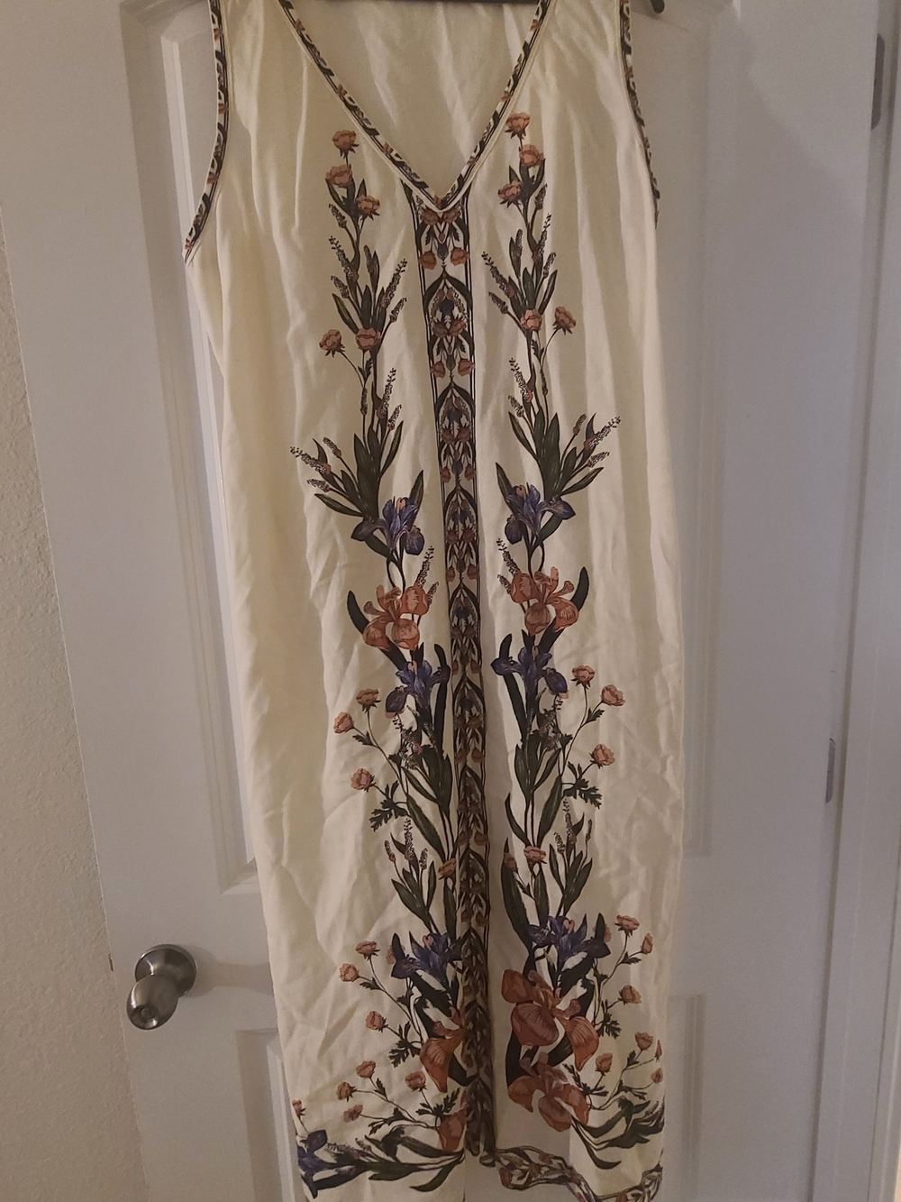 Max Studio Cream Maxi Dress with Floral Embroidery